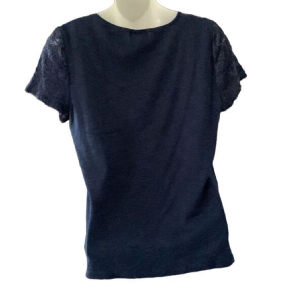Chaps Navy Lace Sleeve Top — Size L - Picture 4 of 7